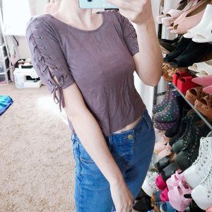 Full Tilt Soft Lace Up Sleeve Crop Tee